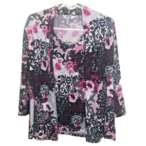 Alia Floral 2-Piece Top & Open Cardigan Set Size M